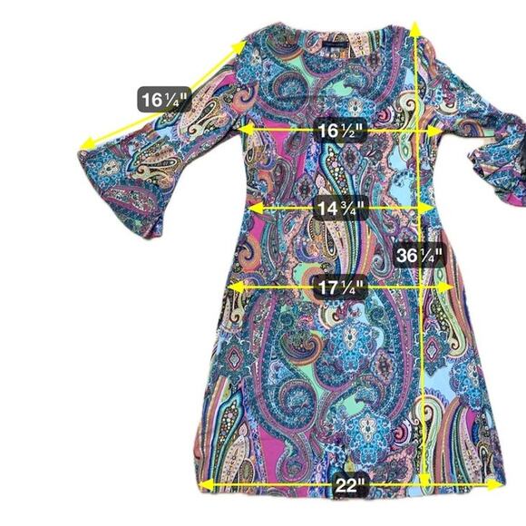 Tommy Hilfiger Paisley Bell Sleeve Dress Size 4 Multicolor Stretch NWT - Picture 10 of 10